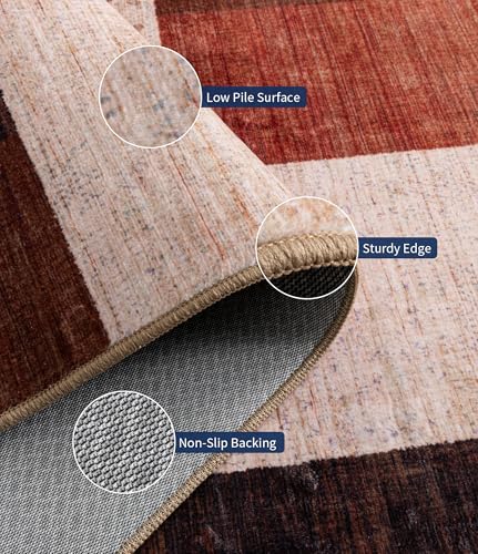 YIHOUSE Brown Multi Geometric Patchwork Area Rug 6x9 ft for Living Room & Bedroom