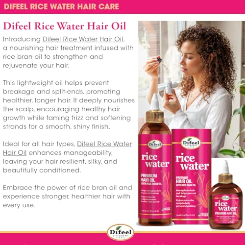 Difeel Rice Water Premium Hair Oil 8 oz. - Strengthening Rice Water Moisturizer for Hair