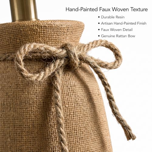 BOBOMOMO Burlap Beige 25.5" Boho Resin Woven Table Lamps Set of 2 for Bedroom & Living Room