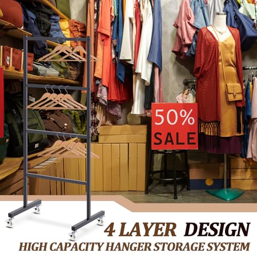 4-Tier Clothing Hanger Storage Rack with Casters - Space Organizer