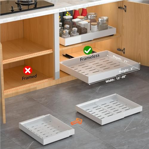 Adjustable 21-Inch Deep Pull Out Cabinet Organizer Set - White, 4 Pack