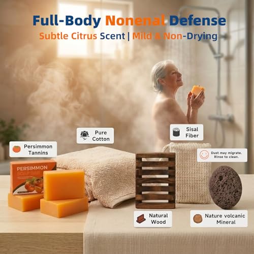 Elderly Body Odor Care Gift Set with Persimmon Soap Bars & Bath Accessories