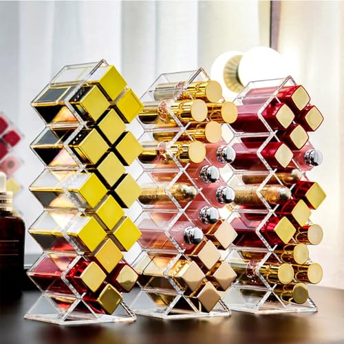4 Pack Acrylic Lipstick Holder Organizer 64 Slots Clear Lip Gloss Holder Organizers Stackable Fish Shape Lipsticks Tower Lipstick Case Display Stand Storage Box for Makeup Cosmetic Vanity drawer