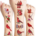 96 PCS Winter Christmas Red Cardinal Bird Pre-cut Temporary Tattoos Stickers Themed Party Supplies Birthday Decorations Favors Cute Fake Tattoo Gifts for Kids Girls Boys Decor School Reward