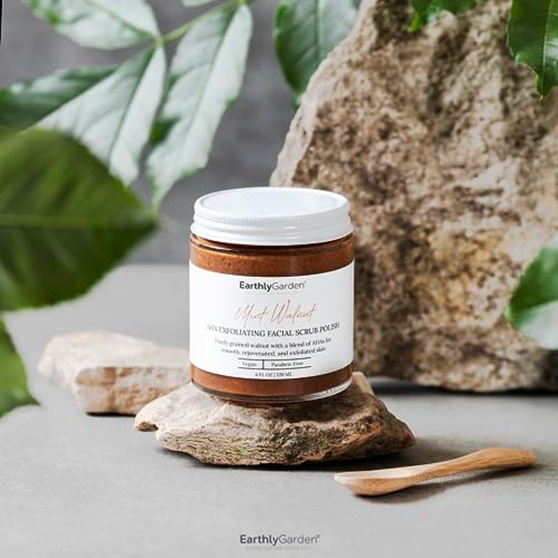 Earthly Garden Mint Walnut Exfoliating Face Scrub with AHA ? Natural Microdermabrasion & Deep Pore Cleanser for Blackheads, Acne Scars & Glowing Skin ? 2 oz