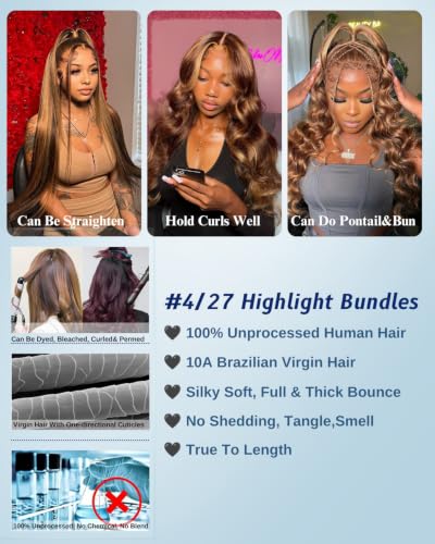 12 Inch Honey Blonde Highlight Body Wave Hair Bundles - Brazilian Human Hair - Variation of 4/27 Highlight / 12" Single Bundle