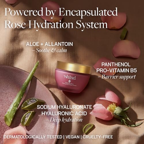 WHIND Medina Dew Facial Moisturizer ? Rose Water & Hyaluronic Acid Hydrating Cream ? Gentle, Lightweight Face Moisturizer for Radiant and Dewy Skin ? 50ml