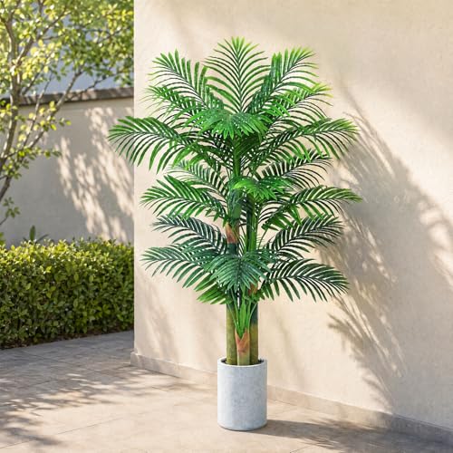 6FT Artificial Golden Cane Palm Tree in White Pot - Realistic Faux Indoor Plant