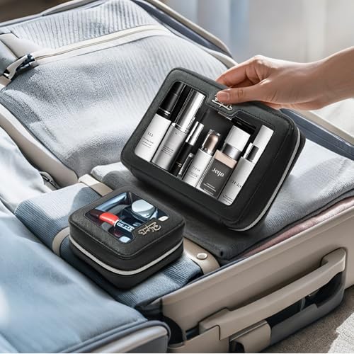 BOYATU Clear Makeup Bag Cosmetic Case: Small Make up Bags for Purse - TSA approved Toiletry Bag for Women - Waterproof Travel Pouch with Zipper - Cute Makeup Organizer Skincare Bag for Car (Black)