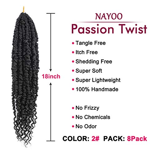 8 Packs 18 Inch Passion Twist Crochet Hair Extensions for Women - Curly Braiding Synthetic Hair