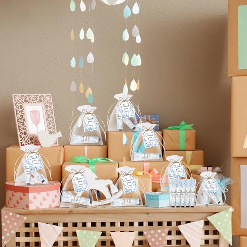 50 Sets Blue Flower Baby Shower Hand Cream Set, Hand Cream Favors for Guests Bridal Wedding Baby Shower Gift Bulk Travel Size Gifts with Thank You Card & Organza Bags(blue flower)