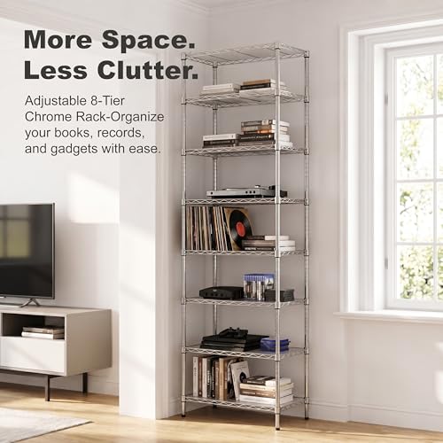 Chrome 8-Tier Wire Shelving Unit - Adjustable Steel Storage Rack 80.7 Inches