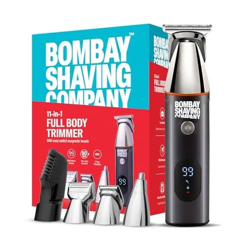 Bombay Shaving Company All-in-One Beard, Body, Nose Trimmer | 11- Piece Men¡¯s Grooming Kit for Beard, Body, Nose Trimmer and Hair Clipper for Wet/Dry Shave | Quick Charge Time | IPX6 Water Proof