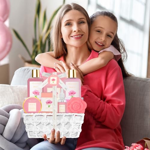 Peony Scent Bath Gift Basket for Women - 9pcs Spa Set with Body Care - Variation: Penoies