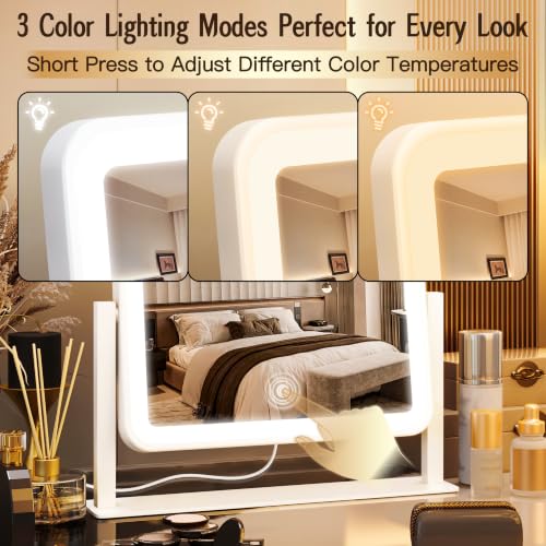 12x14 Inch Lighted Vanity Makeup Mirror with Touch Control - White / 12 L x 14 W