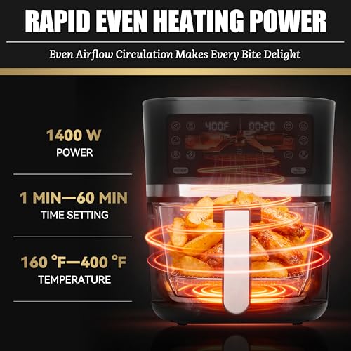 FineMade 4.5 Qt Glass Air Fryer with 12 Cooking Modes - Graphite