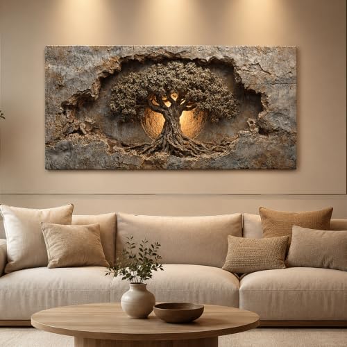 Large Tree of Life Canvas Wall Art 24x48 Inches - Rustic Home Decor