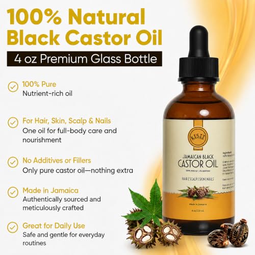 Kisii Jamaican Black Castor Oil 4 oz - Pure Hair & Skin Nourishing Oil with Dropper