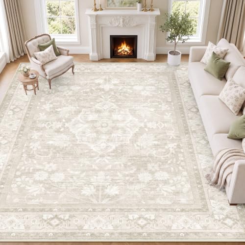 SameBed 8x10 Beige Vintage Area Rug Living Room, Washable, Non-Slip