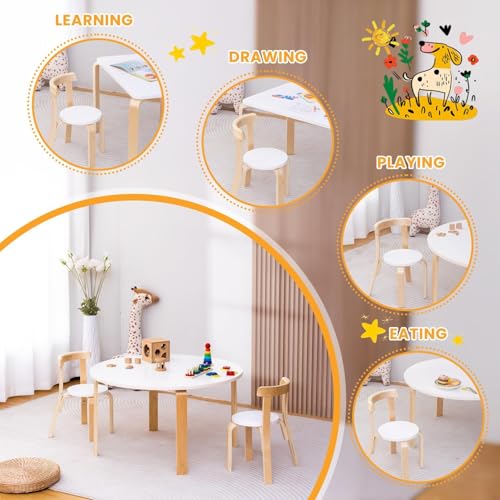 Kids Wooden Stackable Chair Set - Toddler Chairs for Playroom & Classroom - White, 4 Pack