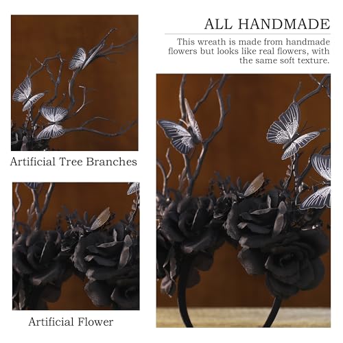 Black Butterfly Branch Headband - Handmade Forest-Themed Hair Accessory for Women & Girls - Variation: Black-Butterfly