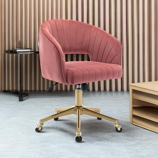 Eifizek Velvet Office Desk Chair with Wheels - Bean Paste Red, Adjustable Swivel Vanity Chair