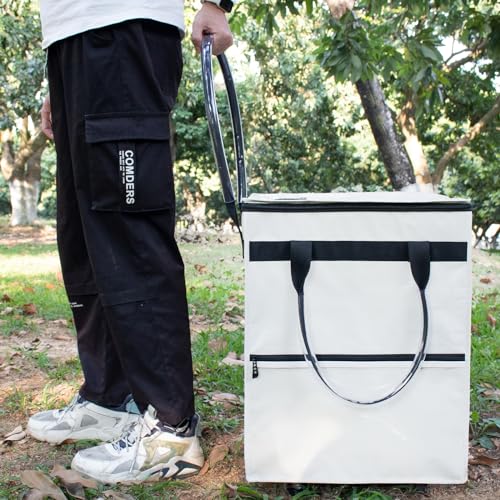 Beige Medium Reusable Grocery Bag on Wheels Folding Rolling Tote - Durable & Spacious