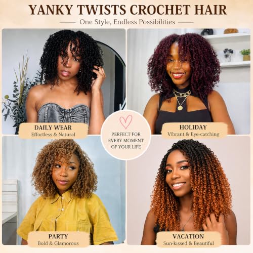 8 Inch Yanky Twist Crochet Hair for Black Women - Pack of 8, Protective & Tangle-Free