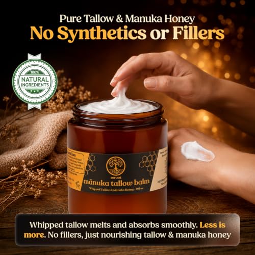 Manuka Honey Beef Tallow Face Moisturizer 9 Fl Oz - Unscented Hydrating Balm for Men Women Kids & Babies - 2 Ingredients