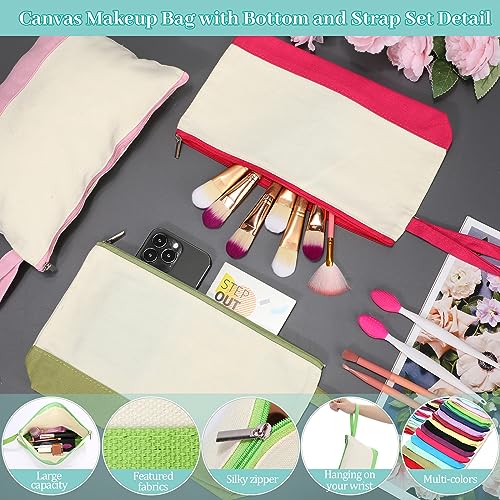Silkfly 30 Pcs Cotton Canvas Makeup Bags Canvas Cosmetic Zipper 10.2 x 5.5 x 2 Inches Blank DIY Pouch Bag Bulk with Bottom Pencil Case Travel Toiletry Pouch for Women (Cute)