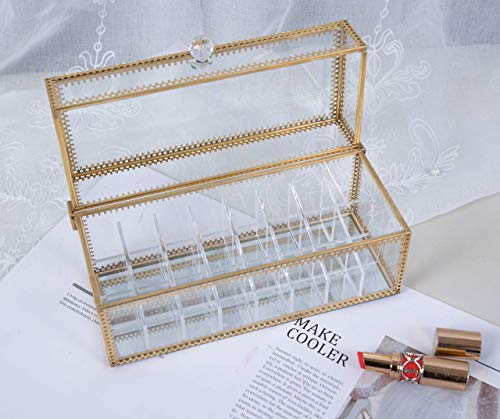 Glass Lipstick Organizer with 24 Slots - Dustproof Vanity Storage Case