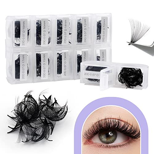 WENDY Premade Fans Eyelash Extensions 1200PCS Eyelash Extension 20D Volume Lash Extensions Loose Promade Fans 0.07D Curl Mixed 9-20mm Pointed Base Pre Made Lashes(1200PCS-20D-0.07-D, 9-20mm mixed)