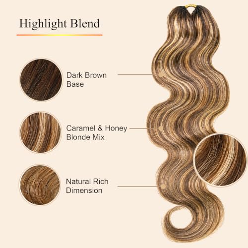 Blonde Body Wave Crochet Human Hair Extensions - 4/27/30 Color, 18 Inch, 60g, Knotless Micro Loop