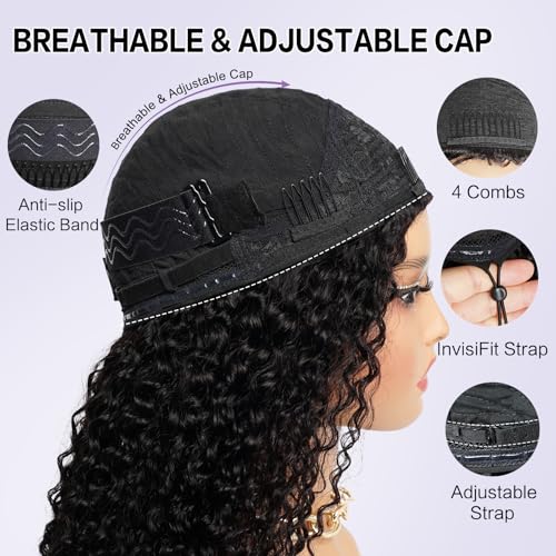 Natural Color 16 Inch Human Hair Kinky Curly Half Wig - 200% Density, Glueless, Volume