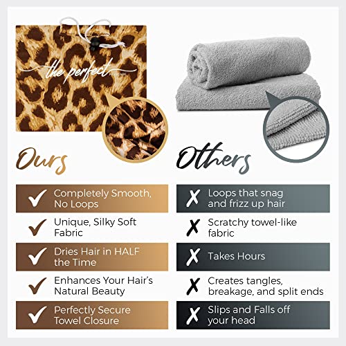 Leopard Microfiber Hair Towel Wrap & 2 Large Hair Ties Set - Anti-Frizz, Absorbent, Gentle for Wet Hair