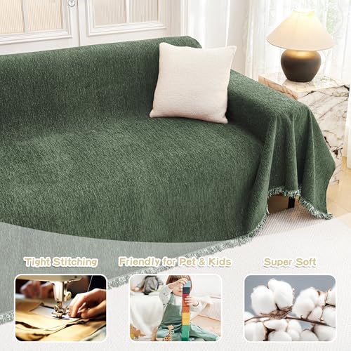 L Shaped Couch Cover for 3 Seater Sofa - Pet & Kid Friendly Moss Green 91x134