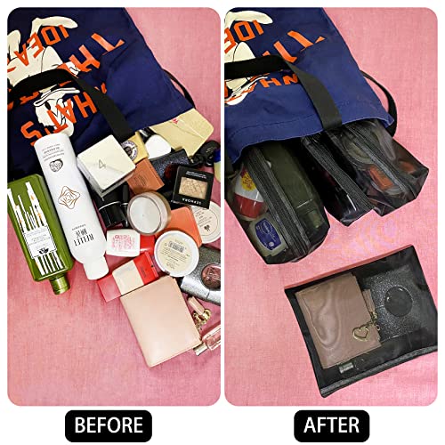 Unoutur Mesh Makeup Bag 6.3x8 Inch Travel Toiletry Organizer Flat-Black2