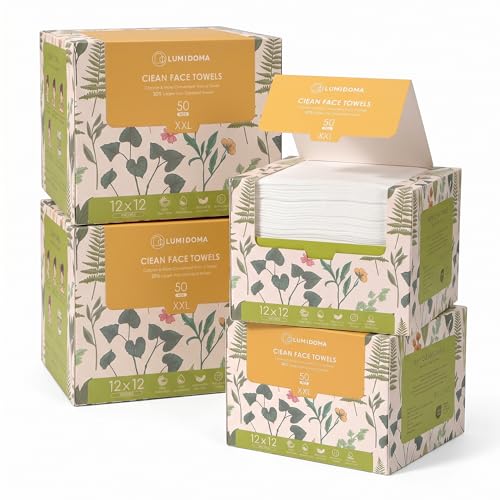 LUMIDOMA XXL Disposable Facial Towels 12x12 Inches Extra Thick 200 Count Family Pack