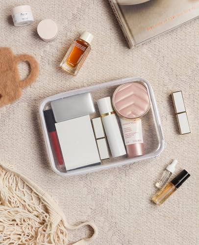 Clear Hard Shell Zipper Case Set - Portable Cosmetic & Storage Organizers - White / M3