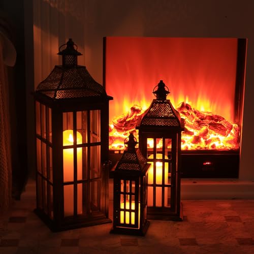 Rustic Farmhouse Wooden Metal Lantern Set of 3 - 27, 22 & 15 Inches - Brown