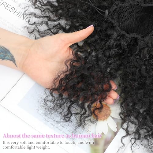 Urbeauty 8 Inch Pink Mango Protein Silk Fiber Curly Ponytail Extension - Natural Afro Kinky Style