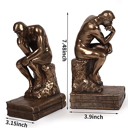 Bronze Finish Thinker Bookends Set - Artistic Desktop Decor
