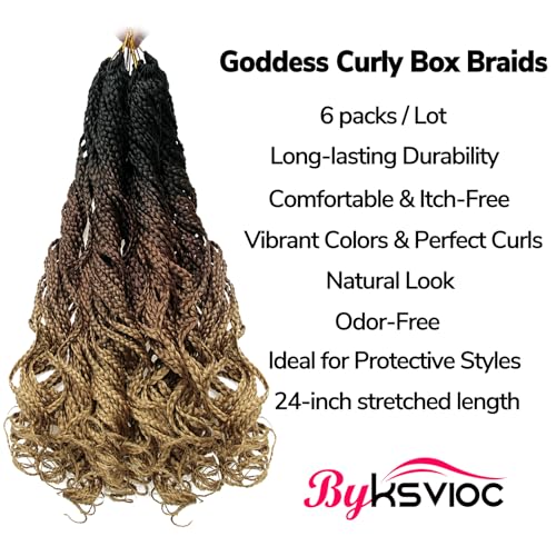 18 Inch Brown Goddess Curly Box Braids Crochet Hair - Ombre 1B/6/27, 3X Wavy Extension with Variation 1B/6/27