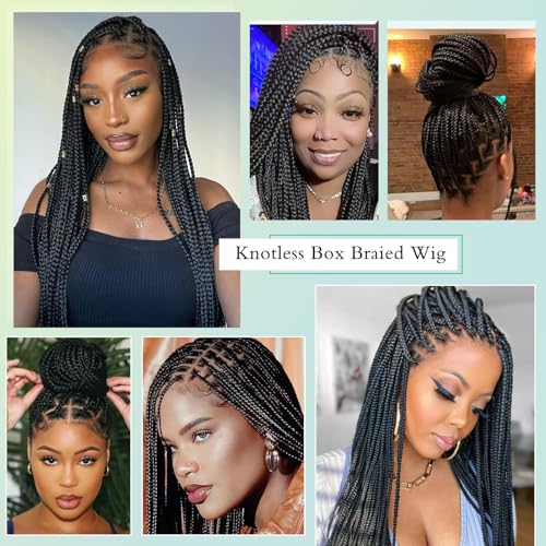 1205 Black 36 Inch Knotless Lace Front Braided Wig for Black Women - 200% Density