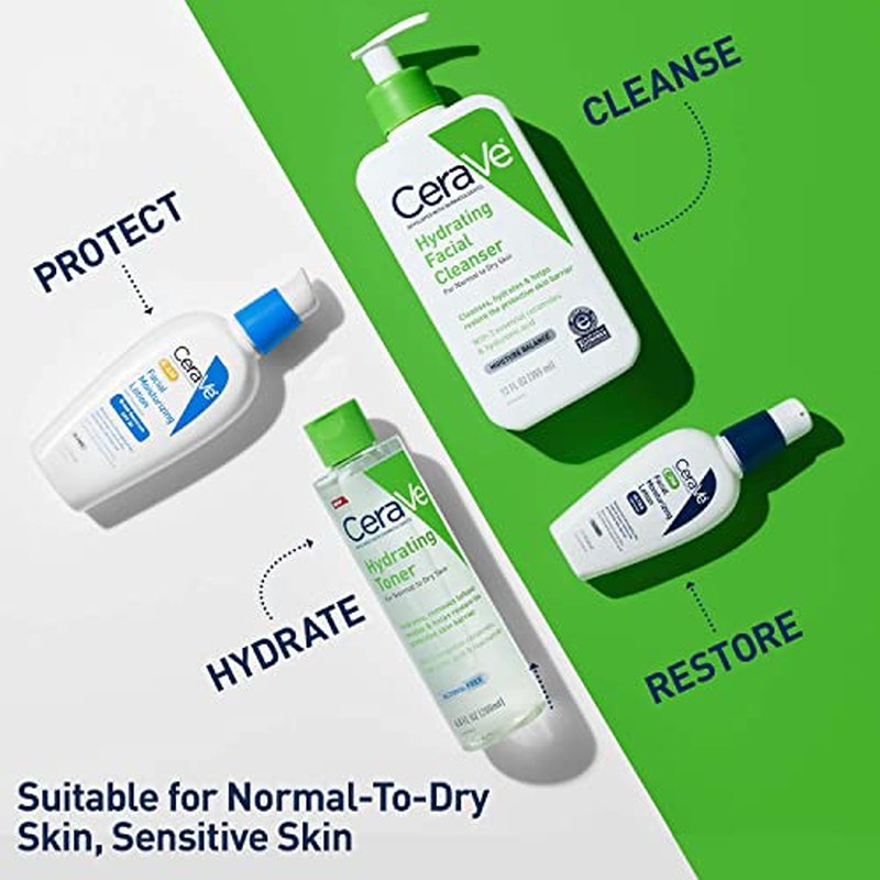 CeraVe Hydrating Toner for Face Non-Alcoholic with Hyaluronic Acid, Niacinamide, and Ceramides for Sensitive Dry Skin, Fragrance-Free Non Comedogenic, Full Size, 6.8 Fl Oz