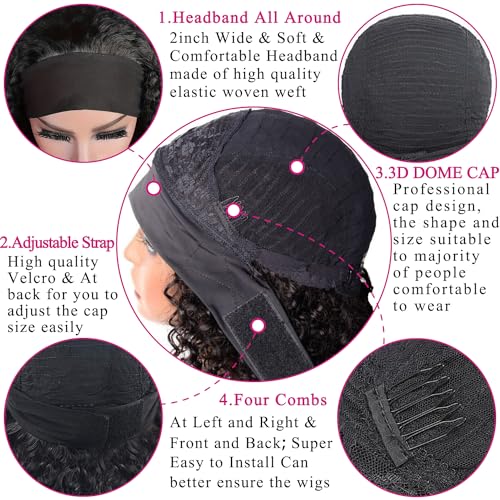 Deep Wave Human Hair Headband Wig 10 Inch Natural Black - Style & Versatility