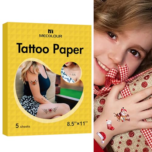 MECOLOUR Printable Temporary Tattoo Paper 8.5"X11"-5 Sets for Inkjet printer DIY Image Transfer Decal Paper for Skin, For Halloween, Celebrate Festivals, Parties, Birthday Bashes,New Year