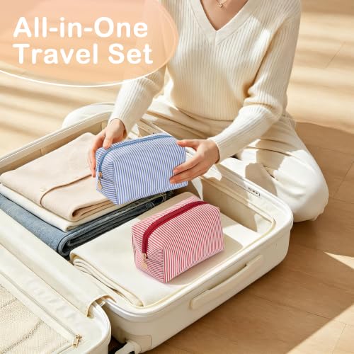 Colorful Stripe Makeup Bag Set for Women - 6PCS Travel Cosmetic Pouches