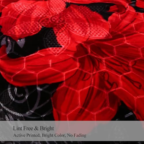 JML Korean Style Fleece Blanket King Size 87x94 with Black Flower Pattern