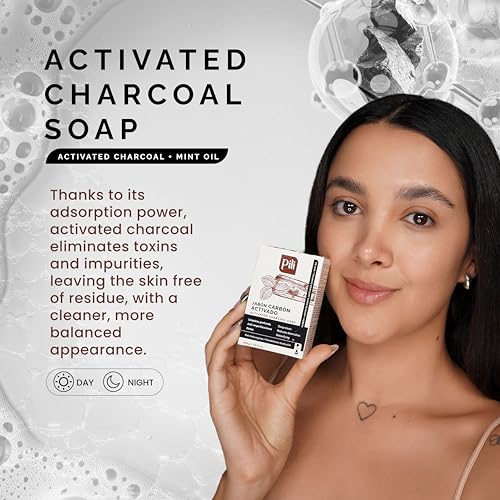 Pili Natural Activated Charcoal Soap Bars with Peppermint oil (3 Pack). Face and Body Natural Detoxifying Soap Bars. For Men, Women and Teens.
